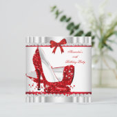 エレガントなグリッター レッド グラマラス ハイ ヒール シルバー 3a 招待状 (スタンド正面)