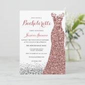 エレガントなグリッター ローズゴールド ドレス バチェロレッテ パーティー 招待状 (スタンド正面)
