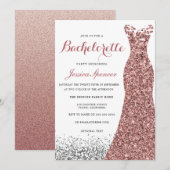 エレガントなグリッター ローズゴールド ドレス バチェロレッテ パーティー 招待状 (正面/裏面)