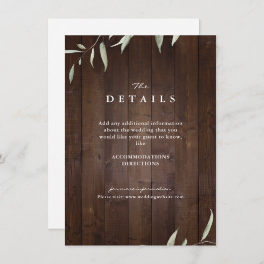 エレガントなグリーンが織りなす、木のぬくもりあるカントリー風のウェディングディテール エンクロージャーカード (正面/裏面)