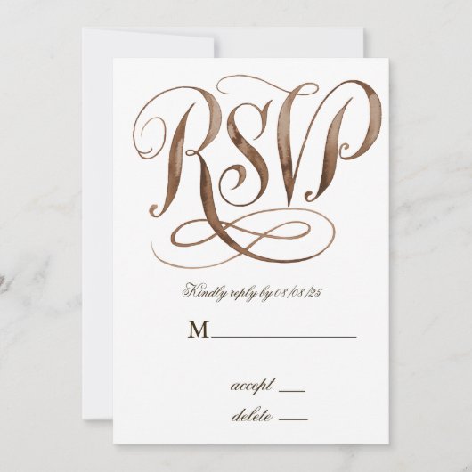 エレガントなグリーンとグレーの花束 ウェディング RSVP カード (正面)