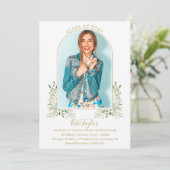 エレガントなグリーンとゴールドのアーチ写真 卒業パーティー 招待状 (スタンド正面)