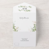 エレガントなグリーンとゴールドのウェディング オールインワン招待状 (外側)