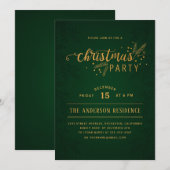エレガントなグリーンとゴールドのクリスマスホリデーパーティー 招待状 (正面/裏面)