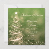 エレガントなグリーンとゴールドのクリスマス リハーサル ディナー 招待状 (正面)