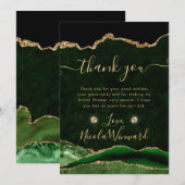 エレガントなグリーンとゴールドのグリッターアゲートのブライズシャワー サンキューカード (正面/裏面)