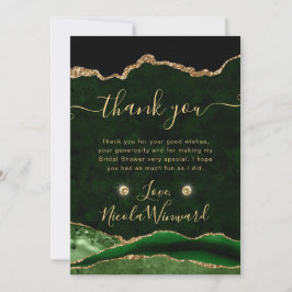 エレガントなグリーンとゴールドのグリッターアゲートのブライズシャワー サンキューカード