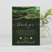 エレガントなグリーンとゴールドのグリッターアゲートのブライズシャワー サンキューカード (スタンド正面)