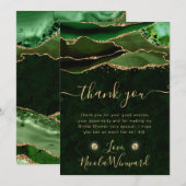 エレガントなグリーンとゴールドのグリッターアゲートのブライズシャワー サンキューカード (正面/裏面)