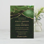エレガントなグリーンとゴールドのグリッターアゲートの結婚式 招待状 (スタンド正面)