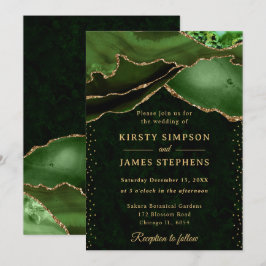 エレガントなグリーンとゴールドのグリッターアゲートの結婚式 招待状