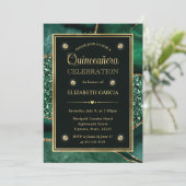 エレガントなグリーンとゴールドのグリッター アゲート キンセアニエラ 招待状 (スタンド正面)