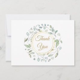 エレガントなグリーンとゴールドのスクリプト サンキューカード