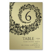 エレガントなグリーンとゴールドのダマスク柄 ウェディングテーブルナンバー テーブルナンバー (裏面)