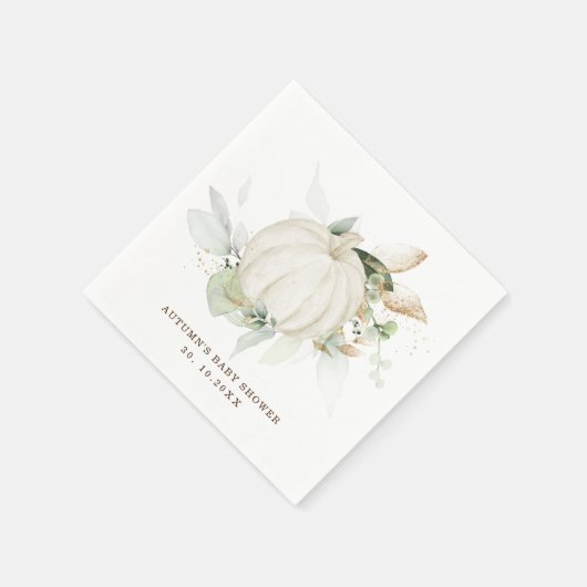 エレガントなグリーンとゴールドのパンプキン秋のベイビーシャワー スタンダードカクテルナプキン (角)