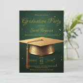 エレガントなグリーンとゴールドの卒業祝賀会 招待状 (スタンド正面)