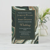 エレガントなグリーンとゴールドの大理石の結婚式 招待状 (スタンド正面)