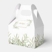 エレガントなグリーンとゴールドの幾何学模様のウェディング フェイバーボックス (裏面サイド)