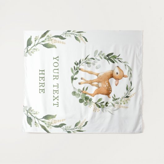 エレガントなグリーンとゴールドの森の鹿の赤ちゃんの背景 タペストリー (正面(横))