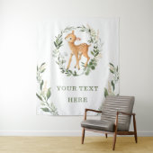 エレガントなグリーンとゴールドの森の鹿の赤ちゃんの背景 タペストリー (インサイチュ)