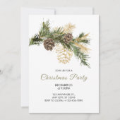 エレガントなグリーンとゴールドの水彩クリスマスパーティー 招待状 (正面)