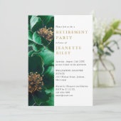 エレガントなグリーンとゴールドの花の退職パーティー 招待状 (スタンド正面)