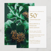 エレガントなグリーンとゴールドの花柄 50周年記念 招待状 (正面/裏面)