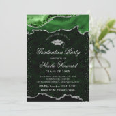 エレガントなグリーンとシルバーの大理石アゲート卒業 招待状 (スタンド正面)