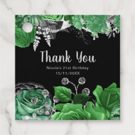 エレガントなグリーンとシルバーの花の誕生日パーティー フェイバータグ