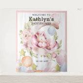 エレガントなグリーンとピンクのユニコーンの女の子のベビーシャワー タペストリー (正面)