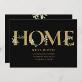 エレガントなグリーンとブラックゴールドの新居案内カード 案内状 (正面/裏面)