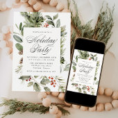 エレガントなグリーンとホリーベリーのホリデーパーティー 招待状