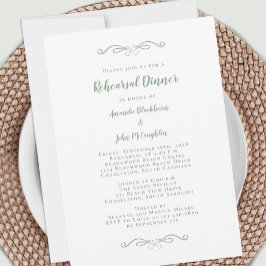 エレガントなグリーンとホワイトのシックなウェディングリハーサルディナー 招待状