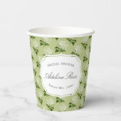 エレガントなグリーンとホワイトのハイドランジア ブライダルシャワー 紙コップ (裏面)