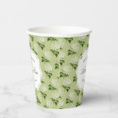 エレガントなグリーンとホワイトのハイドランジア ブライダルシャワー 紙コップ (右)