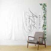 エレガントなグリーンとホワイトの花のブライダルシャワー タペストリー (インサイチュ(横))