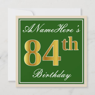 エレガントなグリーンと偽のゴールドの84歳の誕生日+名前 招待状