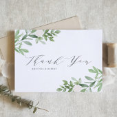 エレガントなグリーンと白い花のグレーの結婚式 サンキューカード
