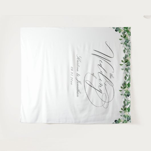 エレガントなグリーンと白の花のウェディングタペストリー タペストリー (正面(横))