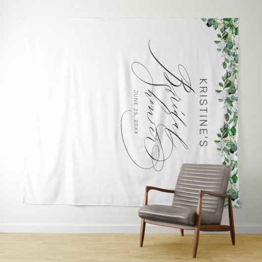 エレガントなグリーンと白の花のブライダルシャワーデコレーション タペストリー (インサイチュ(横))