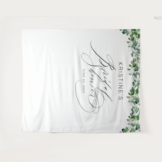 エレガントなグリーンと白の花のブライダルシャワーデコレーション タペストリー (正面(横))