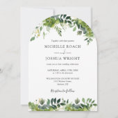 エレガントなグリーンと花のアーチのフォトウェディング 招待状 (正面)