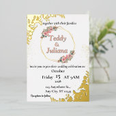 エレガントなグリーンと花のウェディング招待状 箔招待状 (立ち正面)