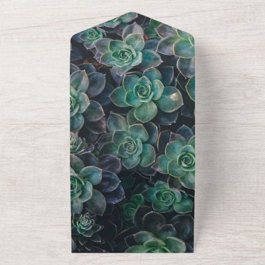 エレガントなグリーンと花のオールインワン結婚式招待状 オールインワン招待状 (外側)