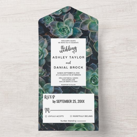 エレガントなグリーンと花のオールインワン結婚式招待状 オールインワン招待状 (内側)