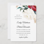 エレガントなグリーンと花のクリスマスウェディング 招待状 (正面)