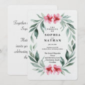 エレガントなグリーンと花の結婚式招待状 招待状 (正面/裏面)