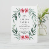 エレガントなグリーンと花の結婚式招待状 招待状 (スタンド正面)