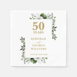 エレガントなグリーンと花の50周年記念 スタンダードカクテルナプキン