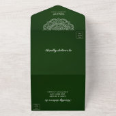 エレガントなグリーンのインドの結婚式（封筒不要） オールインワン招待状 (外側)